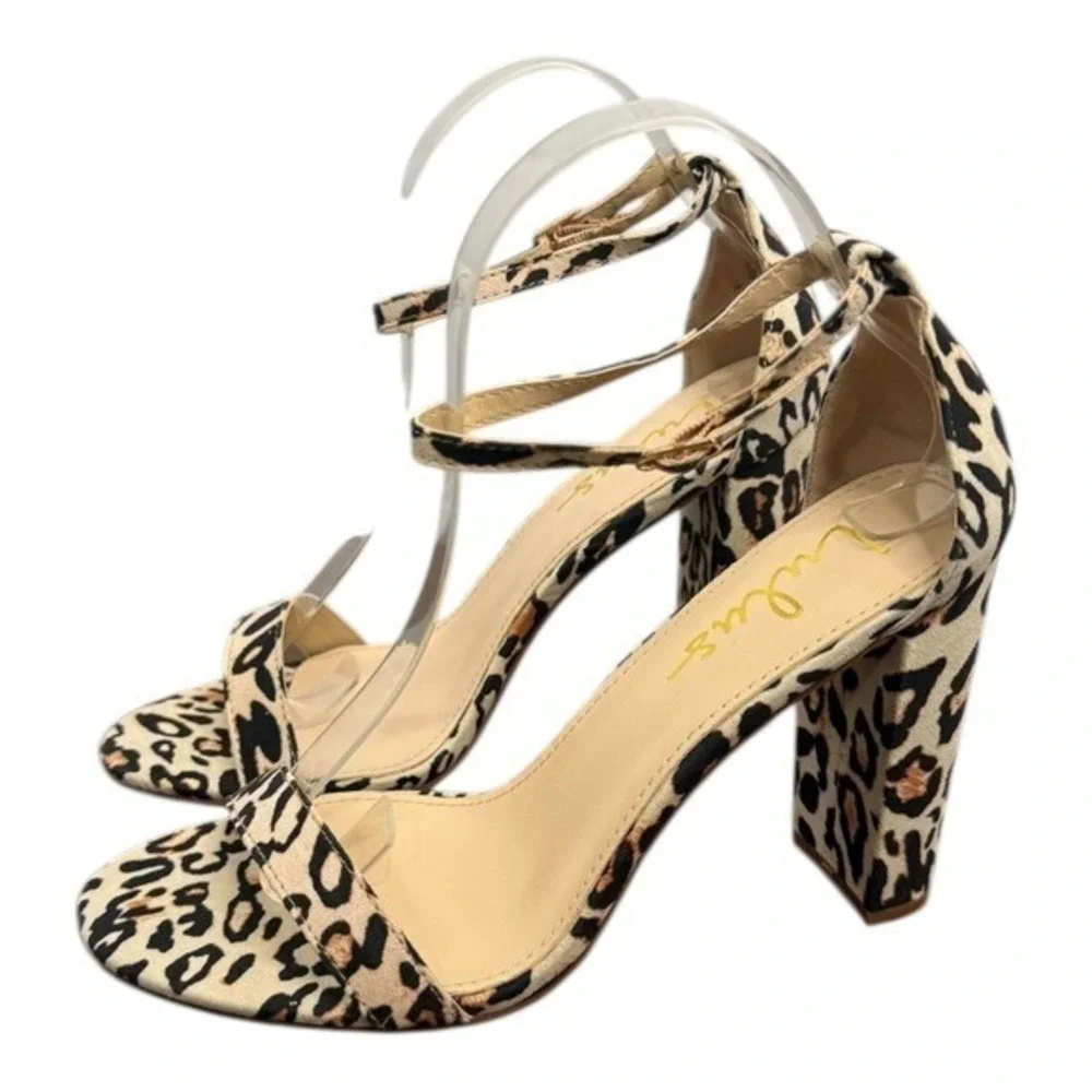 Lulus‎ Taylor Leopard Vegan Suede Block Heel Sandal 6 NIB